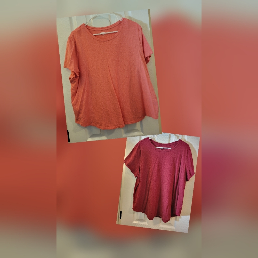 Old Navy Women's Short Sleeve Tops - Pink and Burgundy/Wine